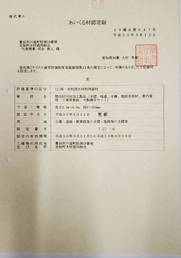 認定事業者登録証